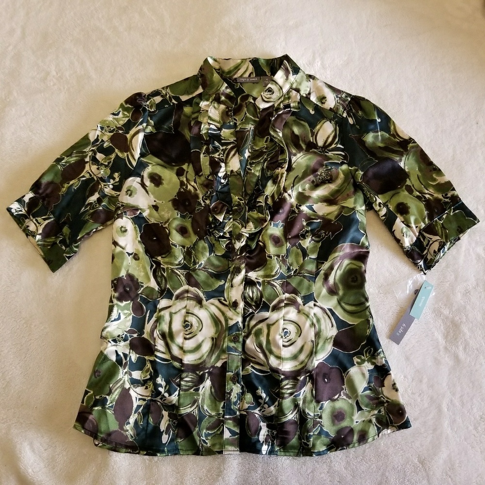 Apt. 9 Ruffle Front Floral Print Blouse, Size M